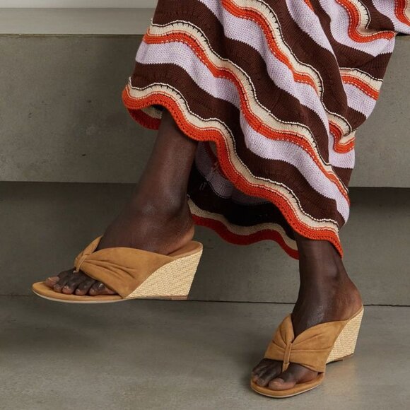 STAUD Dahlia Espadrille Wedge Sandals Size 39 9 Camel Suede Leather NEW $395